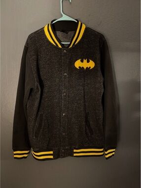 Batman Logo Varsity Jacket with Yellow Stripe Detail